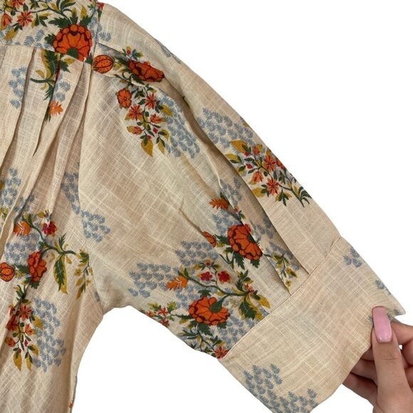 Agua Bendita Menta Sunbaze Floral Print Pleated Mini Dress Beige Size - Picture 5 of 9